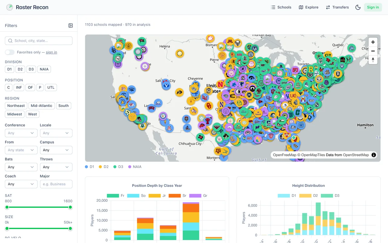 Interactive map of college baseball schools